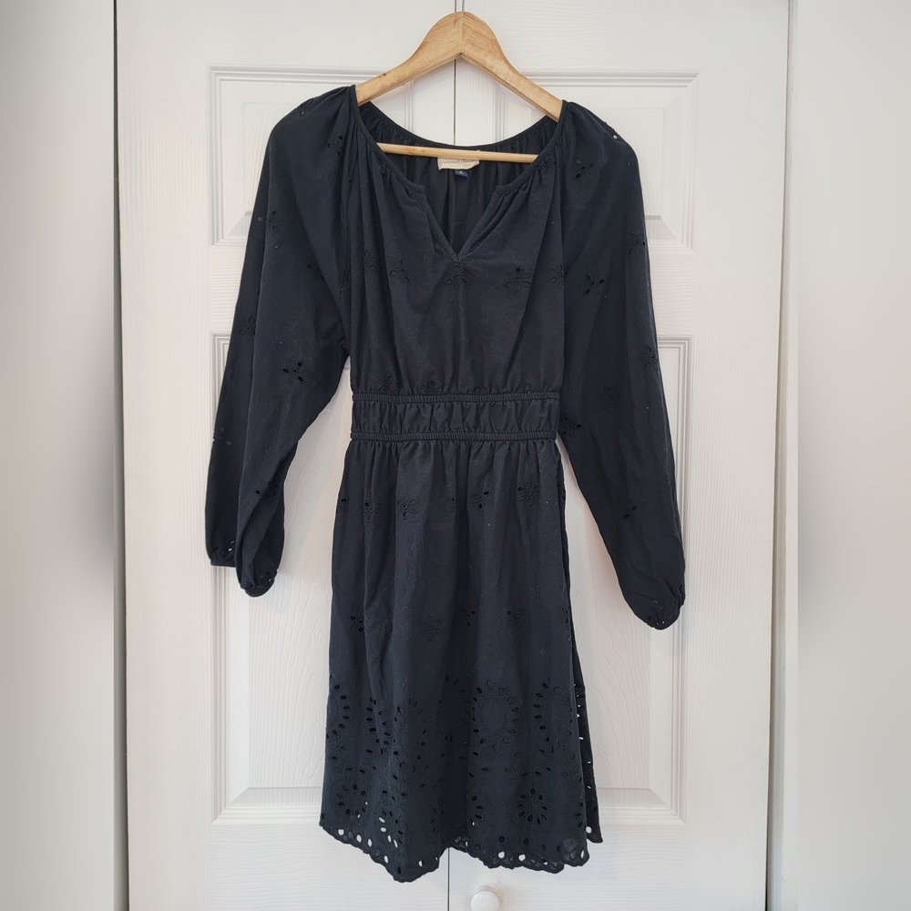 Universal Thread Dark Blue Eyelet Long Sleeve Dress